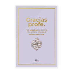 TARJETA STAMPING DORADO + PIN "ERES MAGIA PROFE"