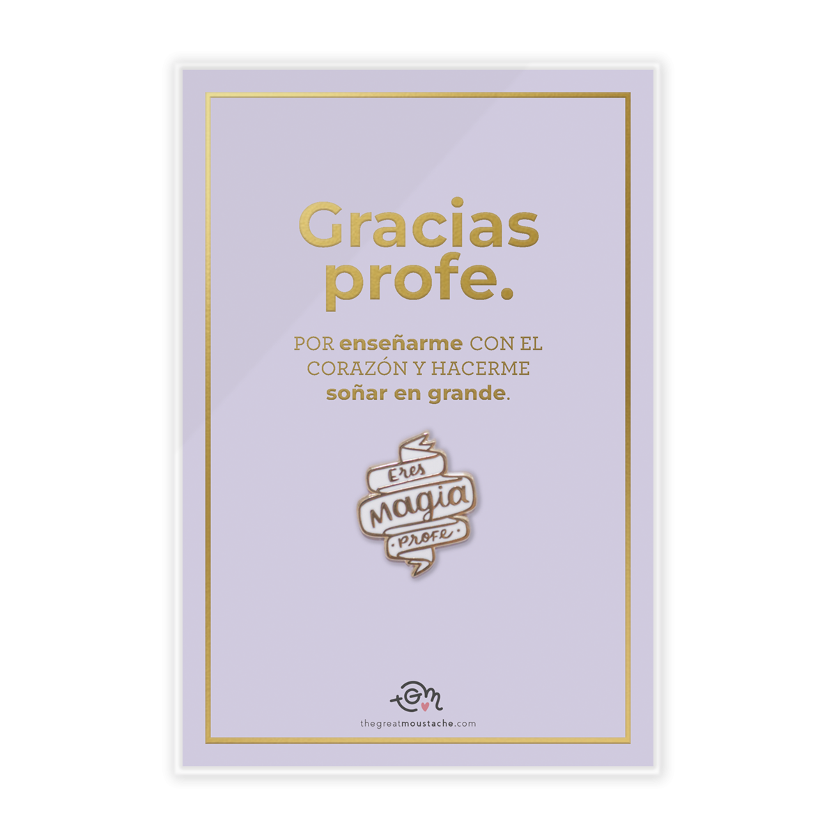 TARJETA STAMPING DORADO + PIN "ERES MAGIA PROFE"